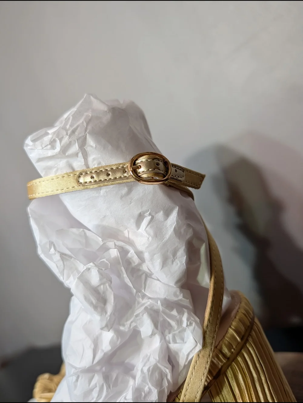 Gold Yellow Pleated Knot-Accent High Heel Sandals - Women